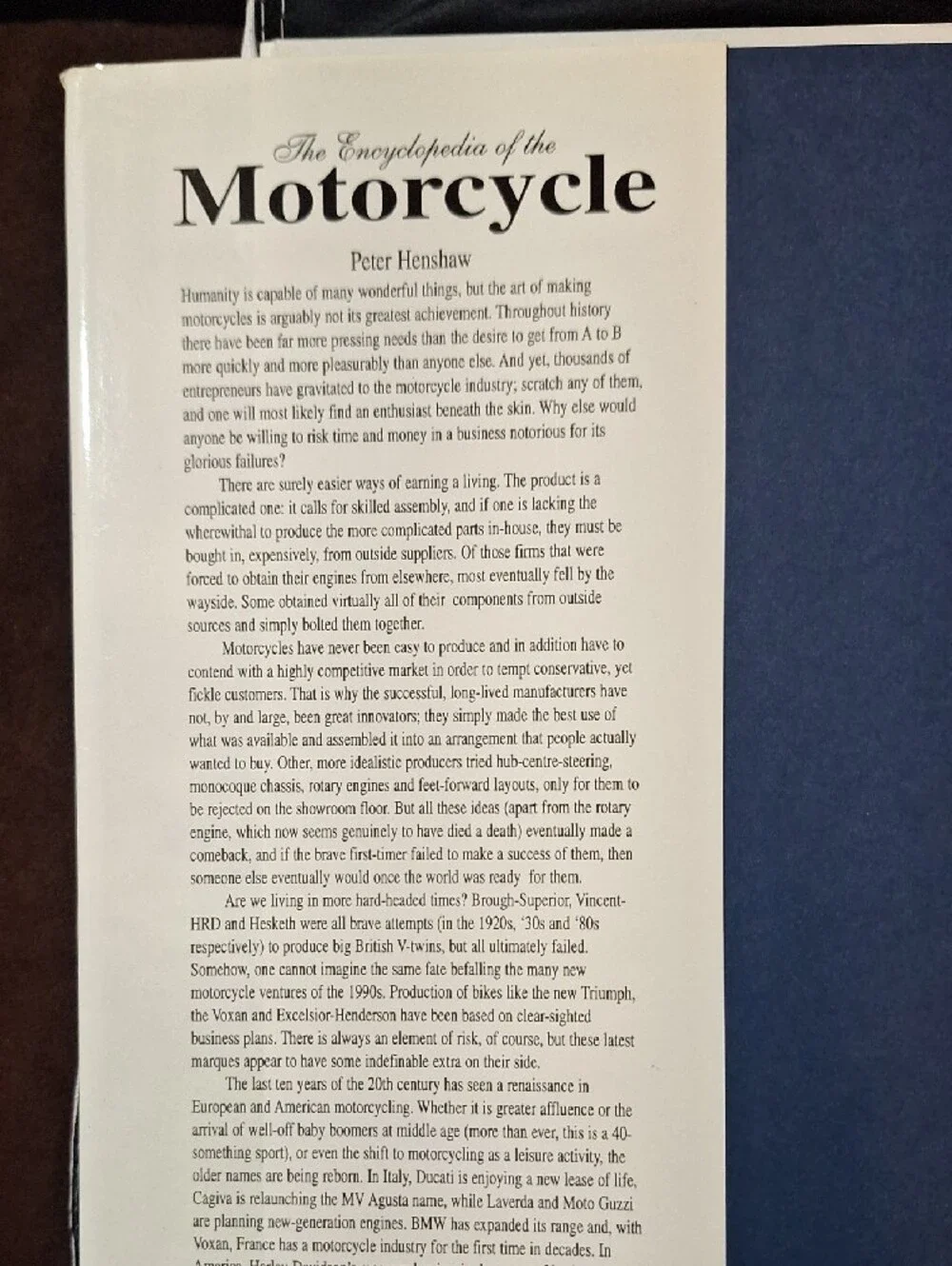 Vintage The Encyclopedia of the Motorcycle by Peter Henshaw
